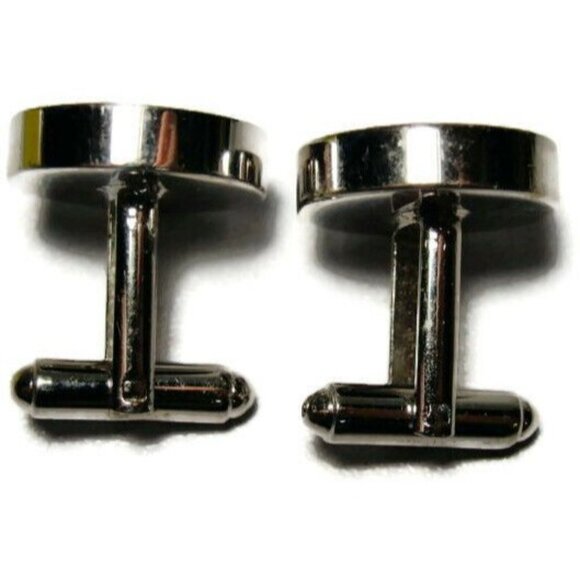 Signed Shields Round Brushed Silver Tone Cufflinks Tux Shirt Dress Suit Vintage - Picture 2 of 8
